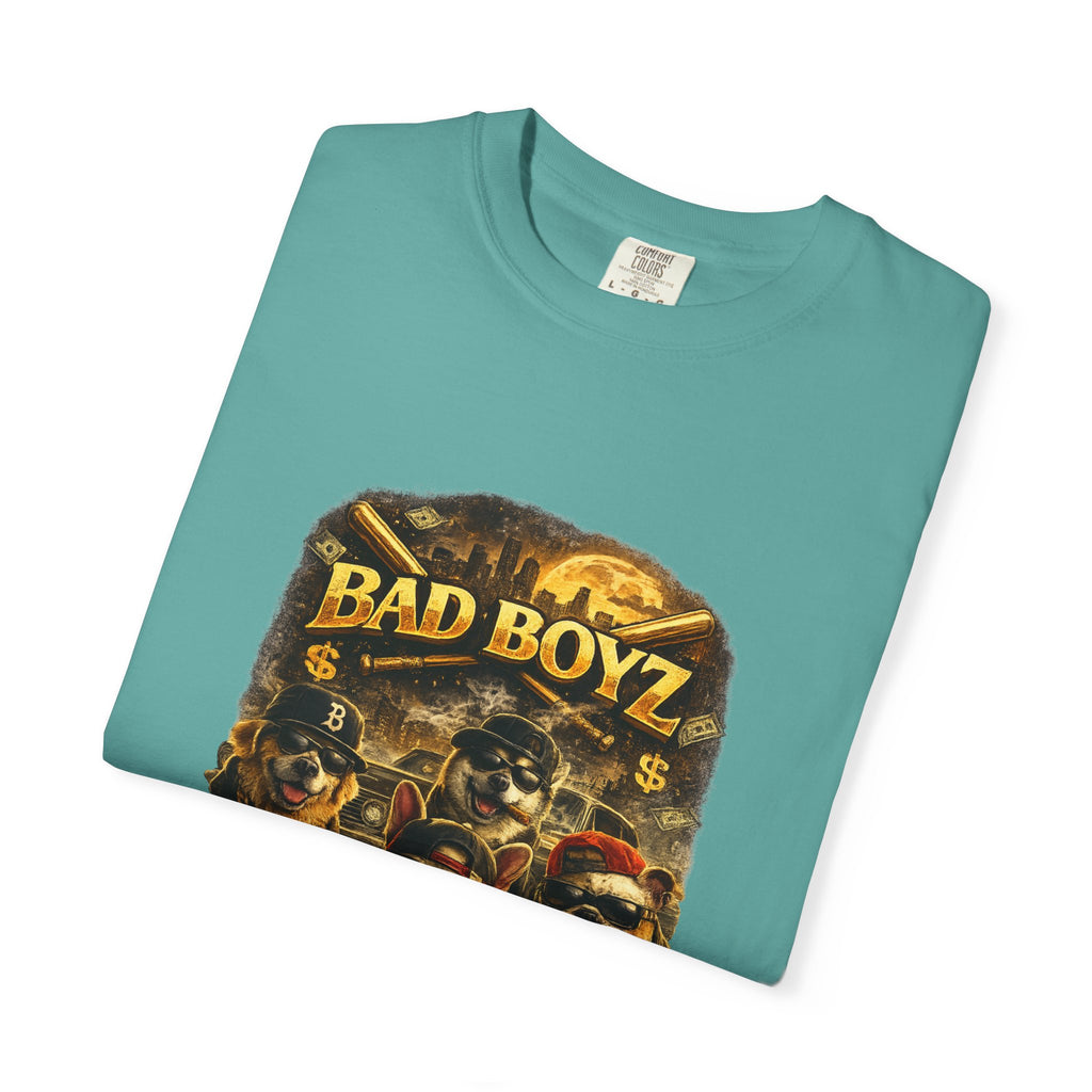 Bad Boyz Funny  Dog  Graphic T-Shirt — Retro Hip-Hop dog design |Hip Hop puppy streetwear| Uban Dog lover gift.