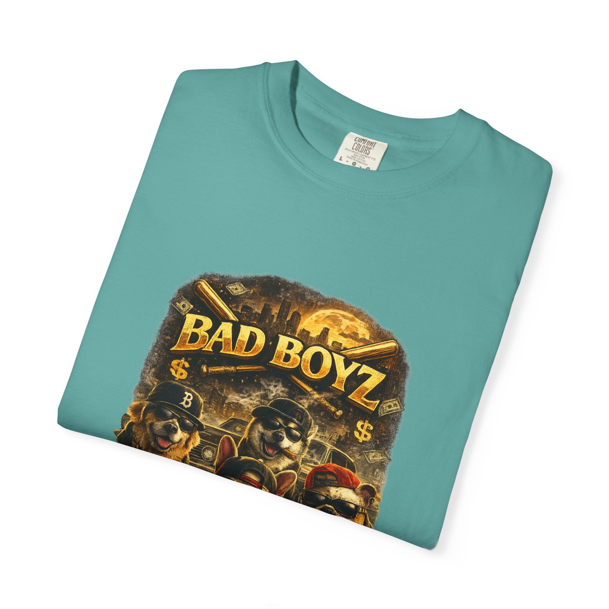 Bad Boyz Funny  Dog  Graphic T-Shirt — Retro Hip-Hop dog design |Hip Hop puppy streetwear| Uban Dog lover gift.