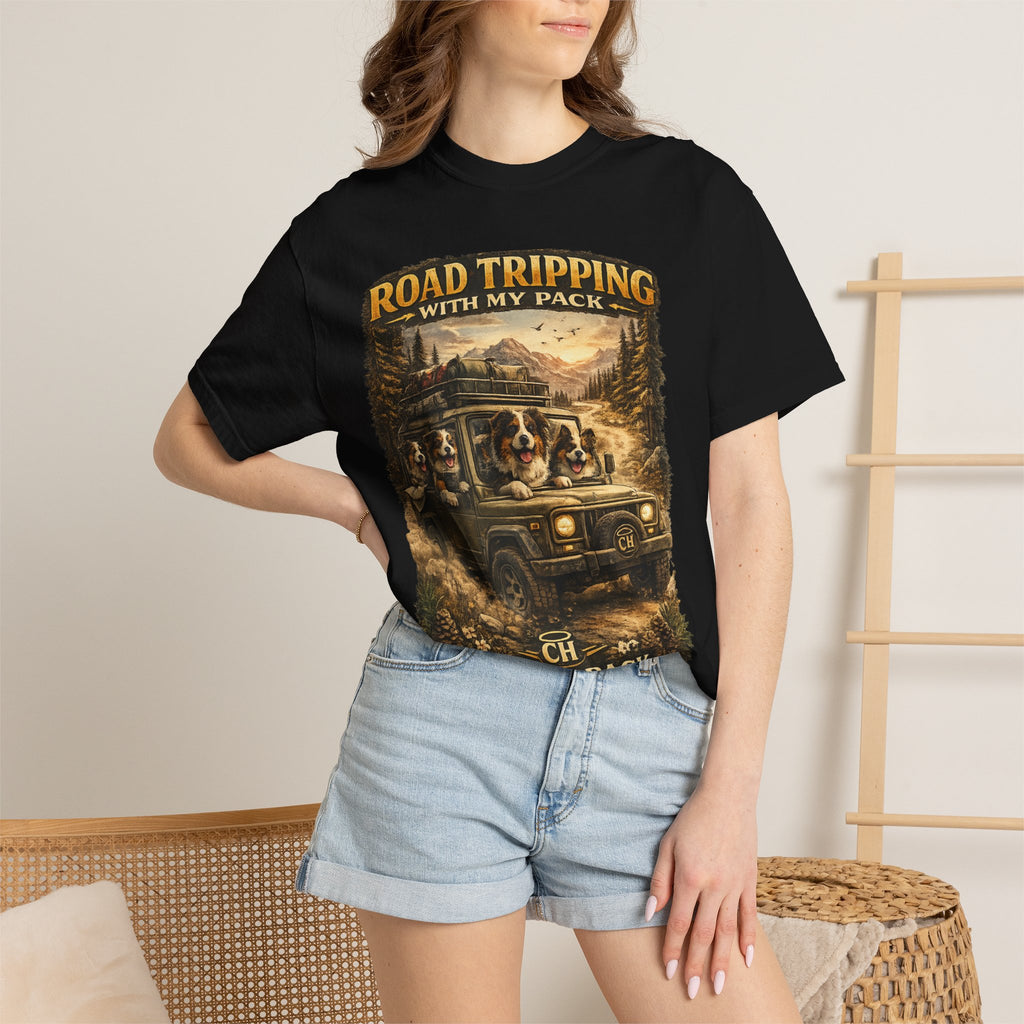 Road Tripping with My Pack T-Shirt| Funny Dog Road Trip -Shirt| Adventure Dog Lover Tee| Camping & Travel Gift Hor Pet Owners