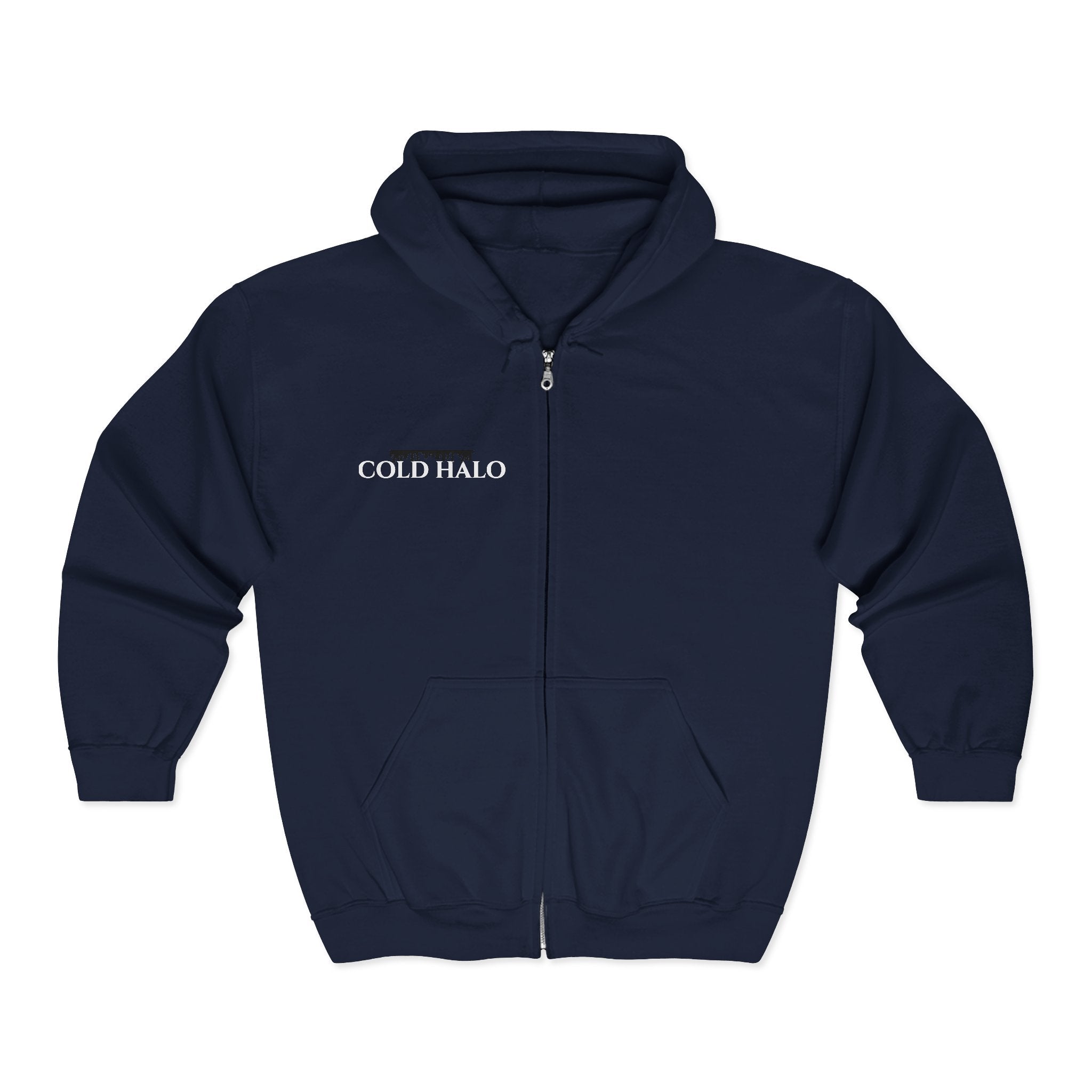Cold Halo Zip Hoodie — Minimal Gothic Streetwear Full-Zip Sweatshirt