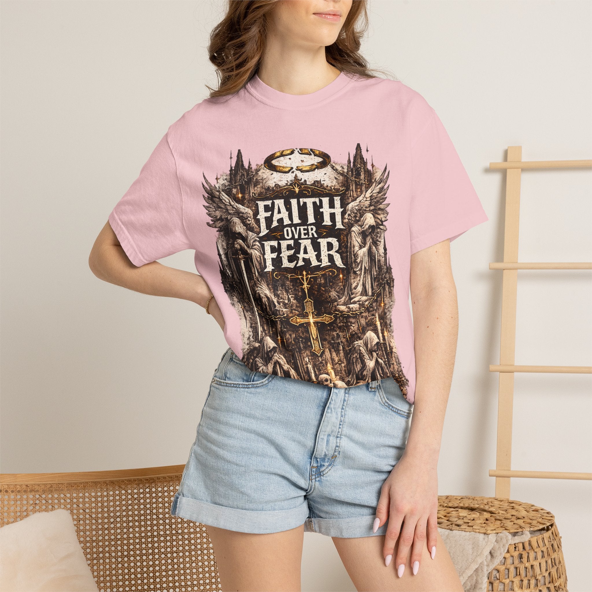 Faith Over Fear Christian Inspirational Cross comfort Graphic Tee