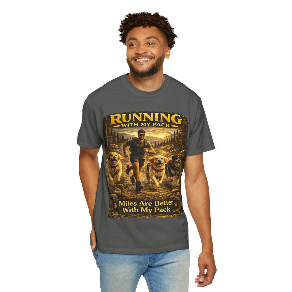 COLD HALO | Running with My Pack Dog Lover T-Shirt| Golden Retriever Trail running Tee| outdoor adventure | funny pet gift