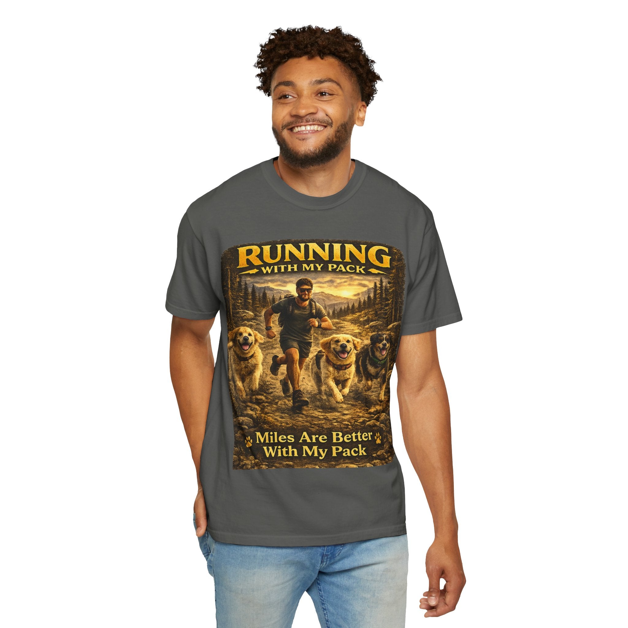 COLD HALO | Running with My Pack Dog Lover T-Shirt| Golden Retriever Trail running Tee| outdoor adventure | funny pet gift