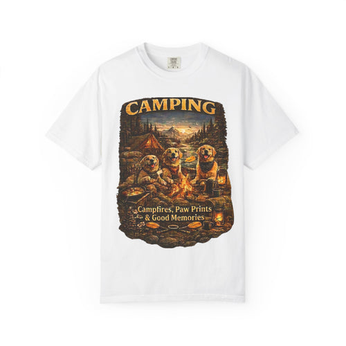 Camping With My Pack T-Shirt| Golden Retriever Camping Dog shirt | Campfires paw prints & Good memories Tee| Dog Lover outdoor