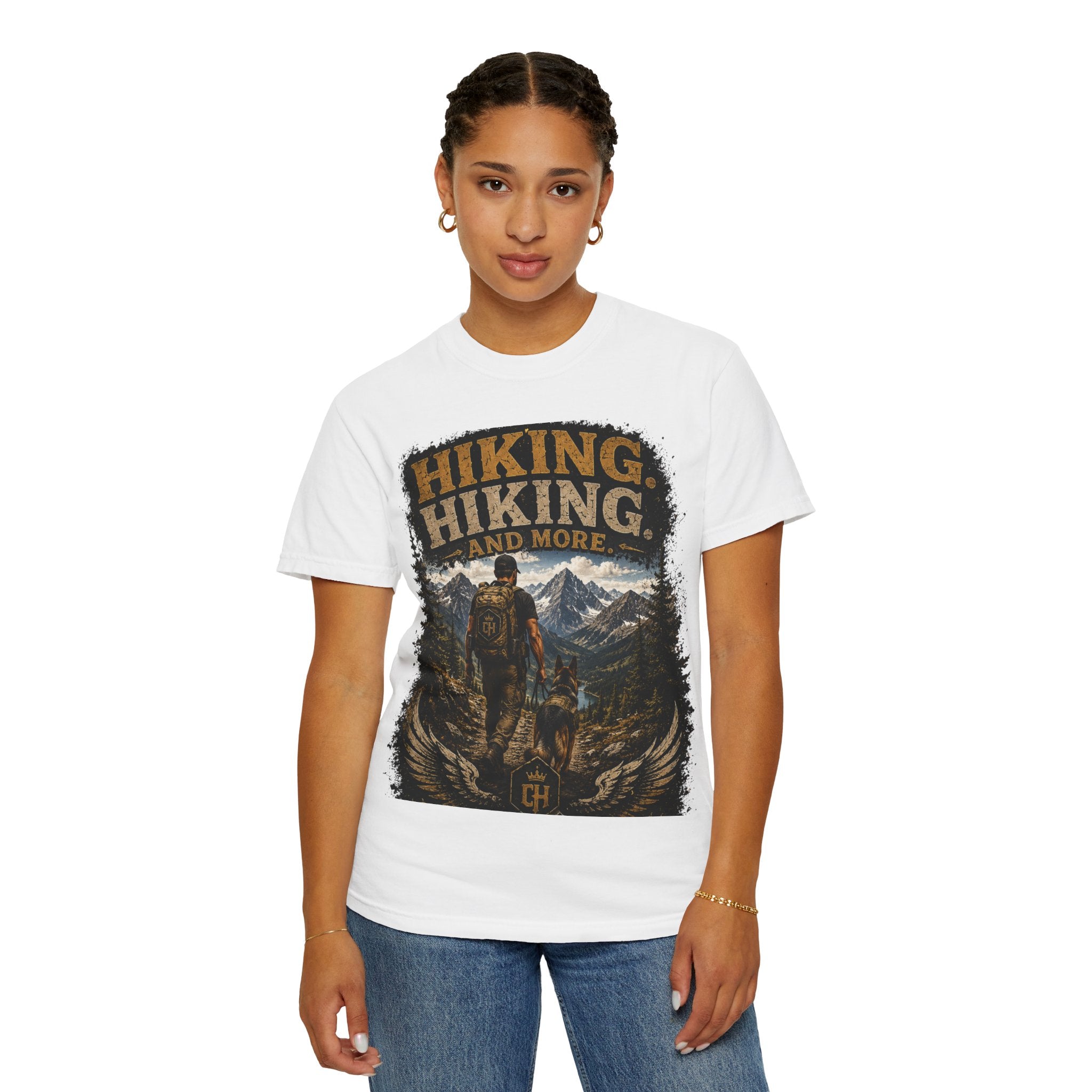 COLD HALO | Hiking With My Dog T-shirt| Adventure Dog Lover Tee| Mountain Hiking Graphic shirt|  Outdoor  Dog Dad Gifte