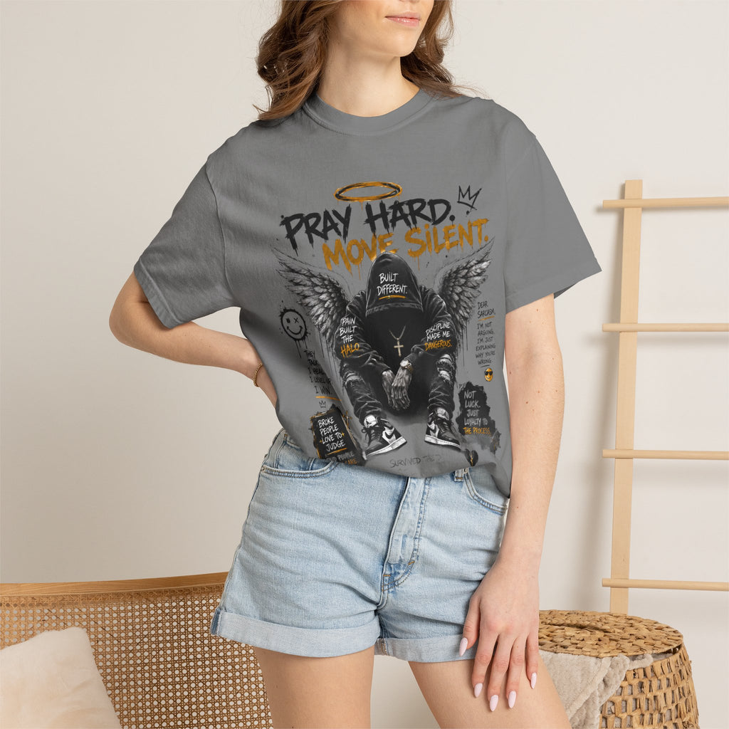 Pray Hard Move Silent T-Shirt — Graphic Faith Streetwear Tee