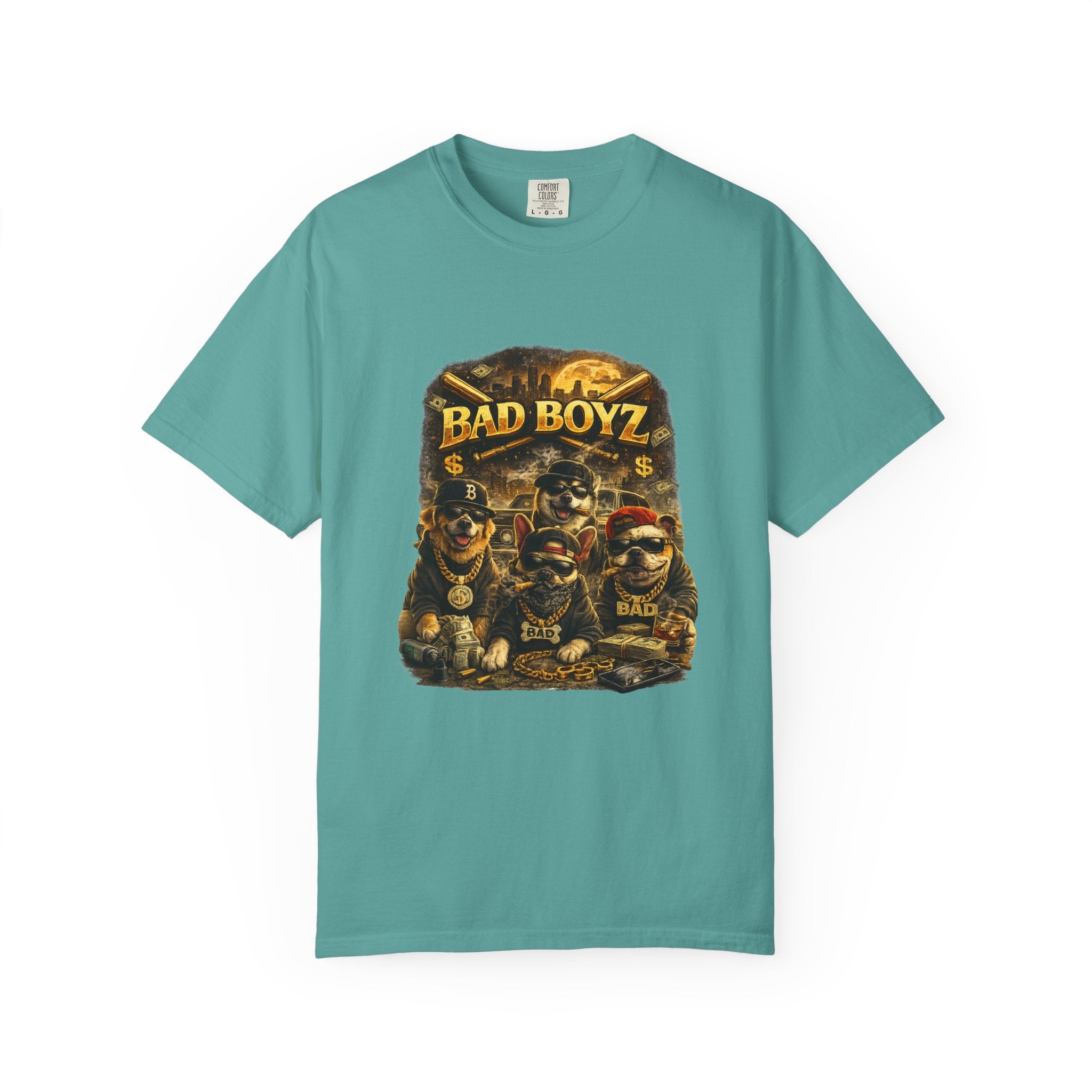 Bad Boyz Funny  Dog  Graphic T-Shirt — Retro Hip-Hop dog design |Hip Hop puppy streetwear| Uban Dog lover gift.