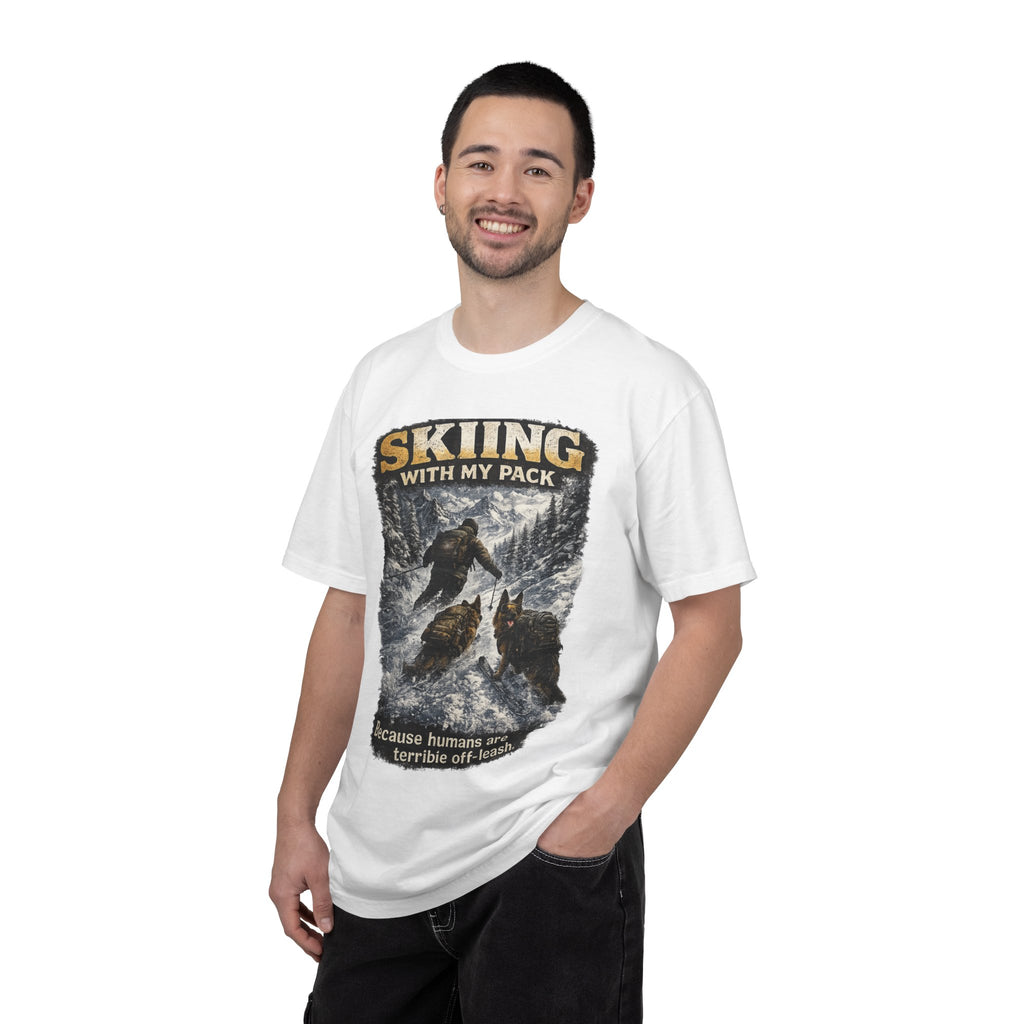 Cold Halo Skiing with My Pack T-Shirt| funny Dog lover ski Tee| Adventure Dog graphic shirt.