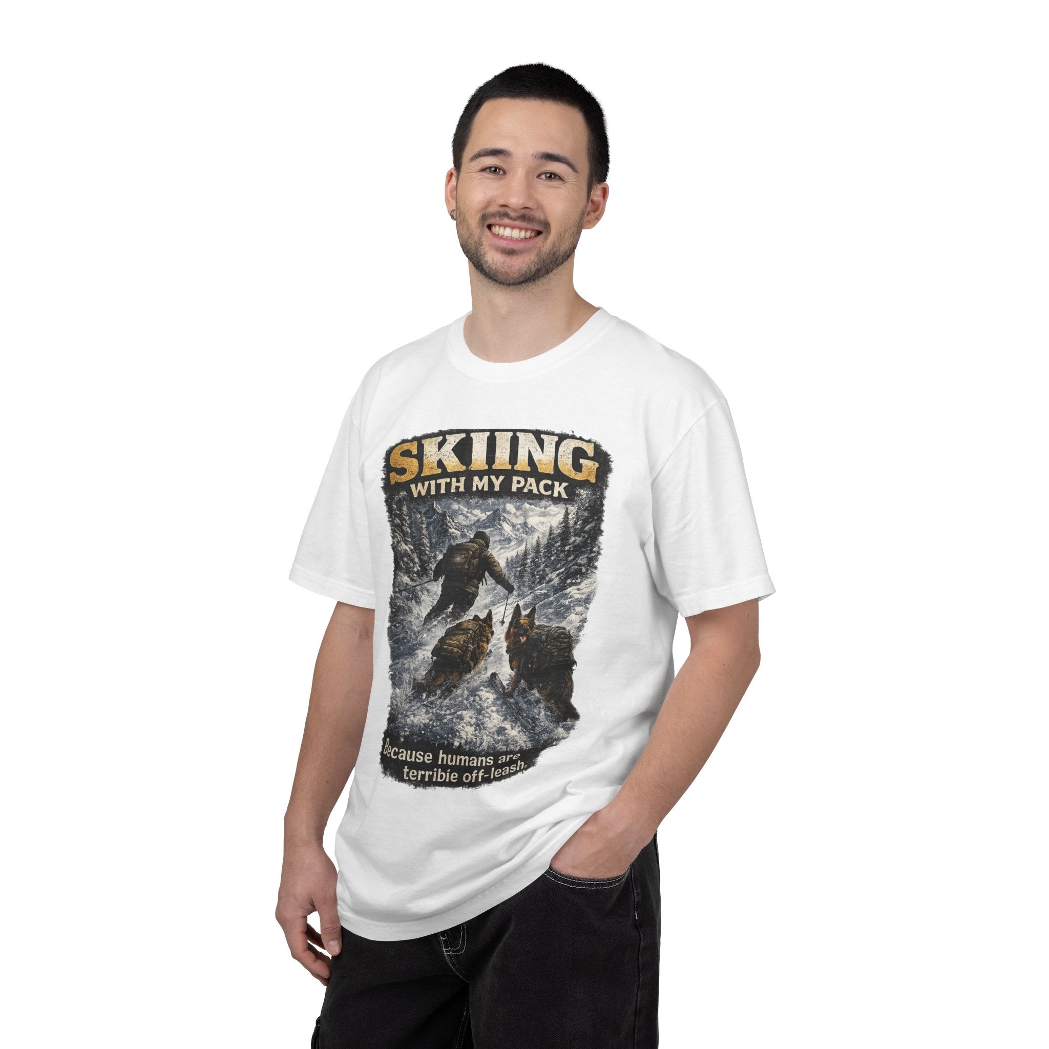 Cold Halo Skiing with My Pack T-Shirt| funny Dog lover ski Tee| Adventure Dog graphic shirt.