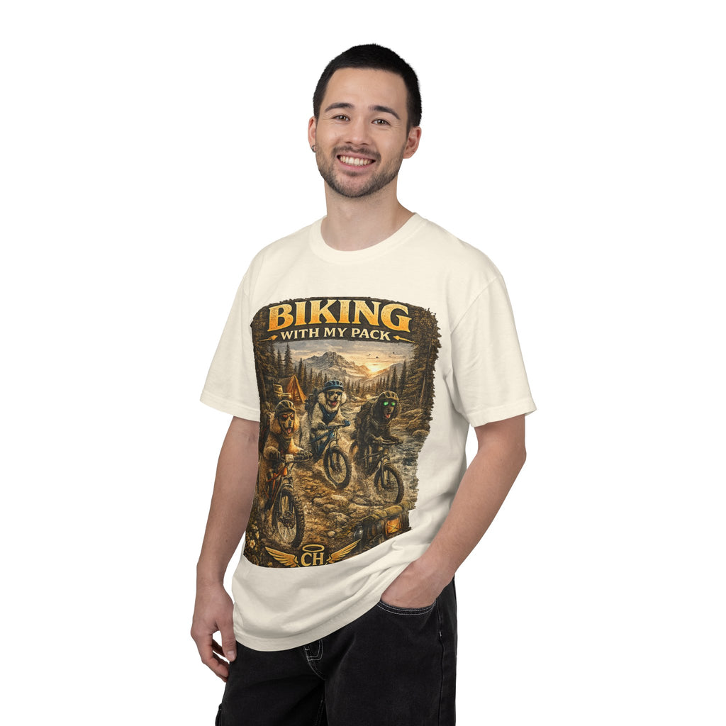 Biking With My Pack T-Shirt | Funny Dog Biking shirt| Adventure Dog Biking shirt| Adventure Dog Lover Tee| Mountain Bike Dog Dad gift