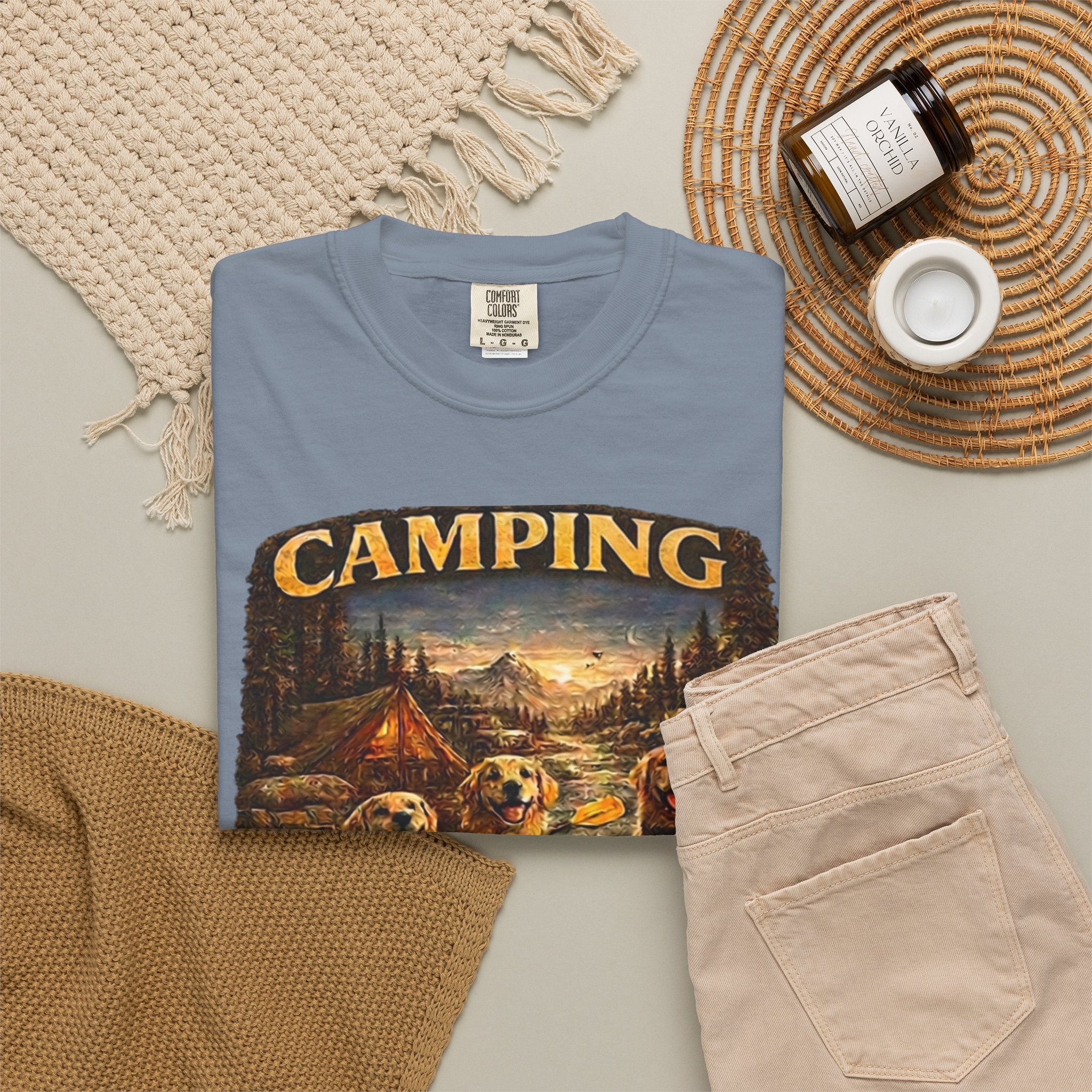 Camping With My Pack T-Shirt| Golden Retriever Camping Dog shirt | Campfires paw prints & Good memories Tee| Dog Lover outdoor