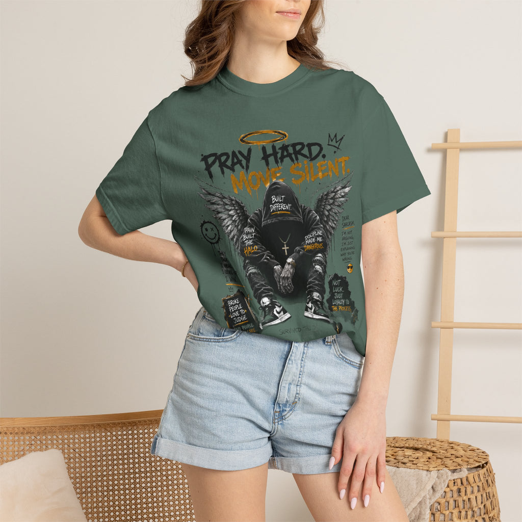 Pray Hard Move Silent T-Shirt — Graphic Faith Streetwear Tee