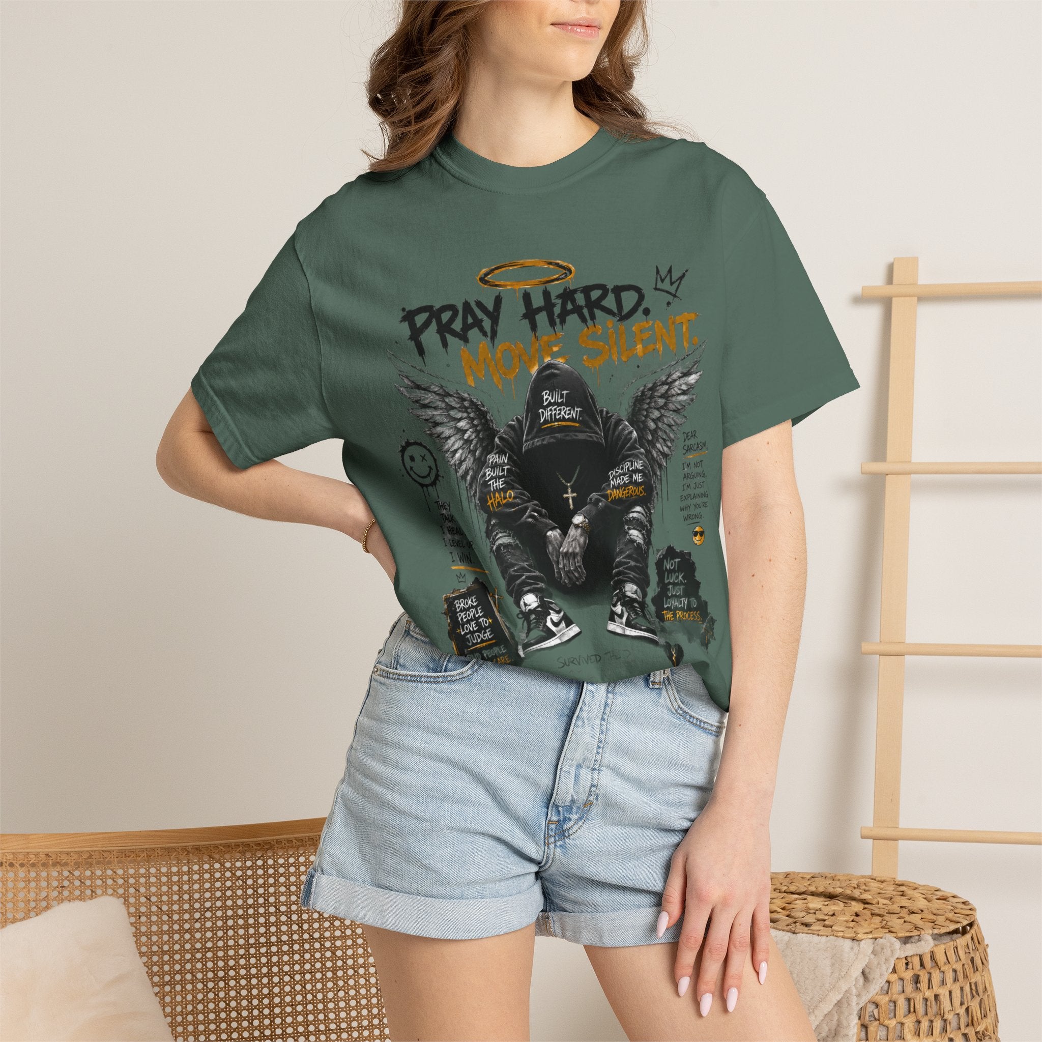 Pray Hard Move Silent T-Shirt — Graphic Faith Streetwear Tee