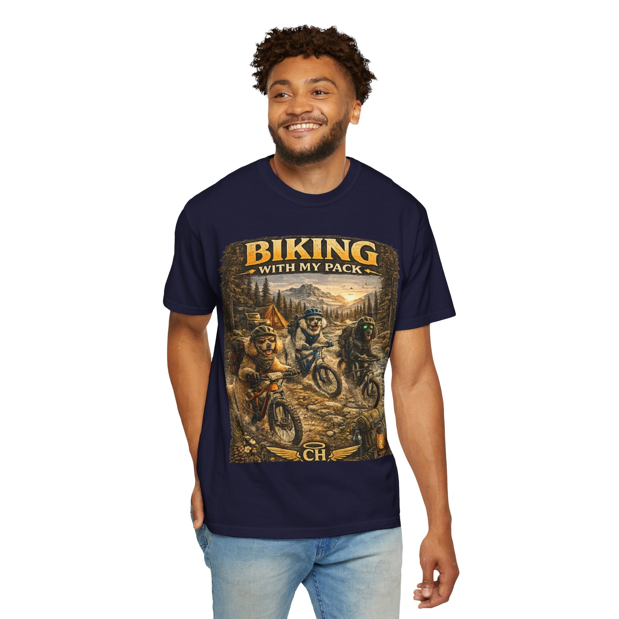 Biking With My Pack T-Shirt | Funny Dog Biking shirt| Adventure Dog Biking shirt| Adventure Dog Lover Tee| Mountain Bike Dog Dad gift