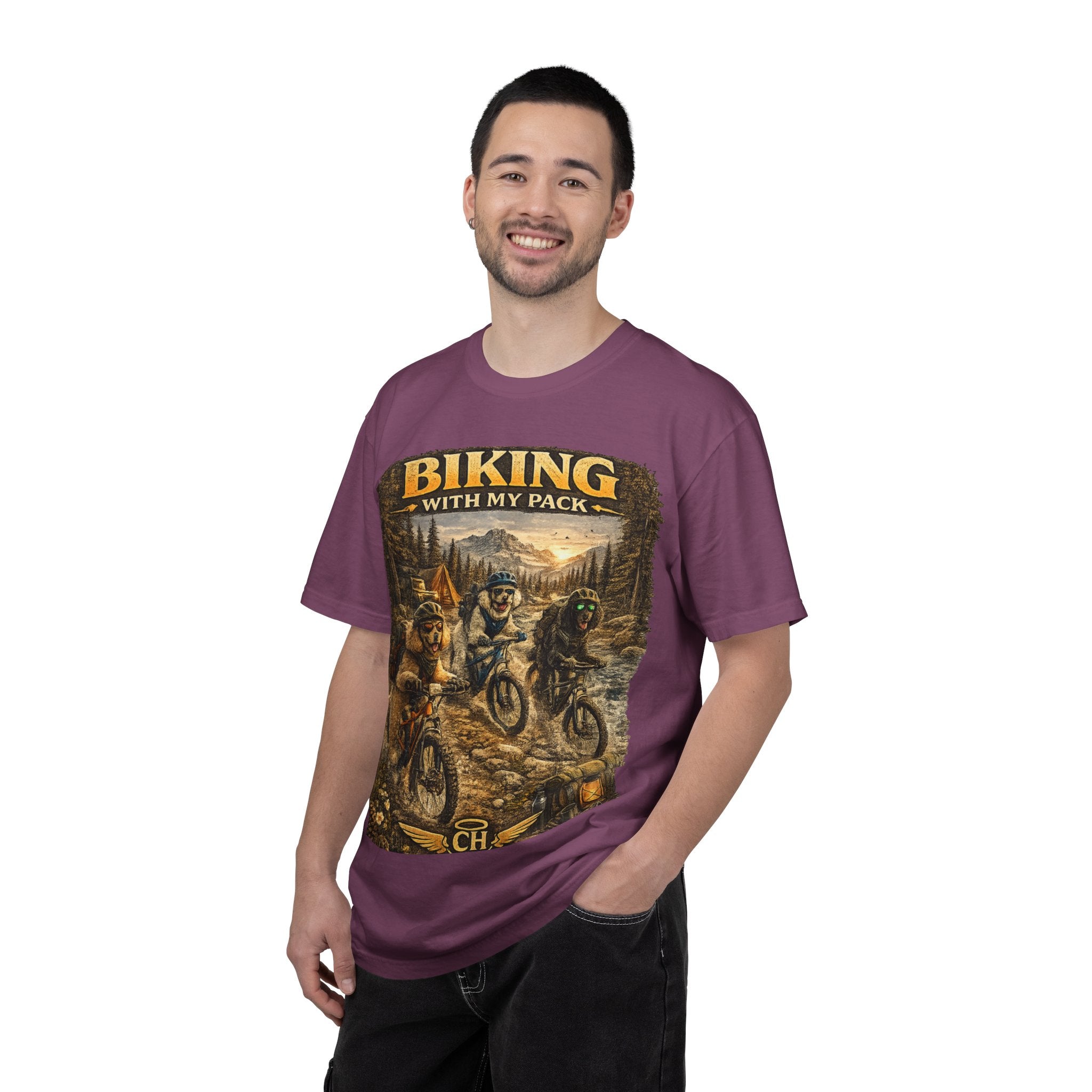 Biking With My Pack T-Shirt | Funny Dog Biking shirt| Adventure Dog Biking shirt| Adventure Dog Lover Tee| Mountain Bike Dog Dad gift