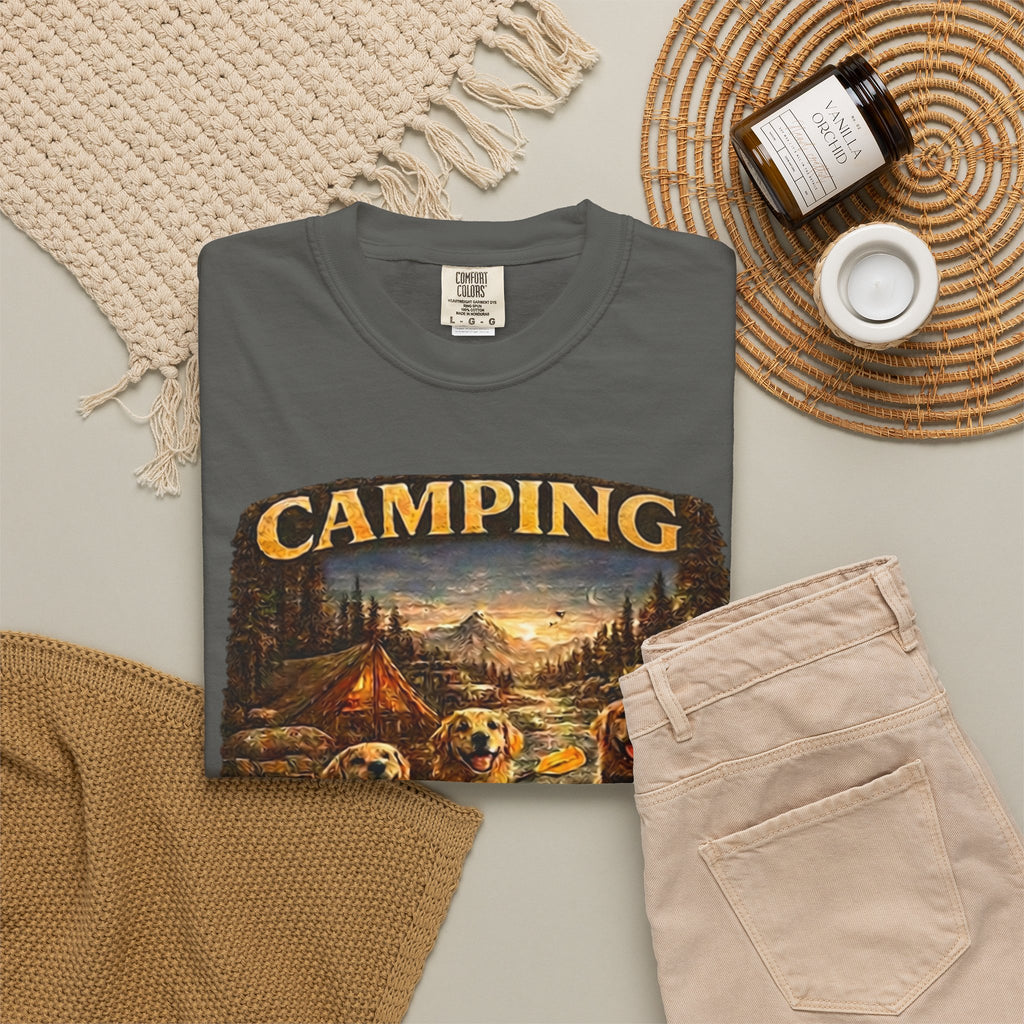Camping With My Pack T-Shirt| Golden Retriever Camping Dog shirt | Campfires paw prints & Good memories Tee| Dog Lover outdoor