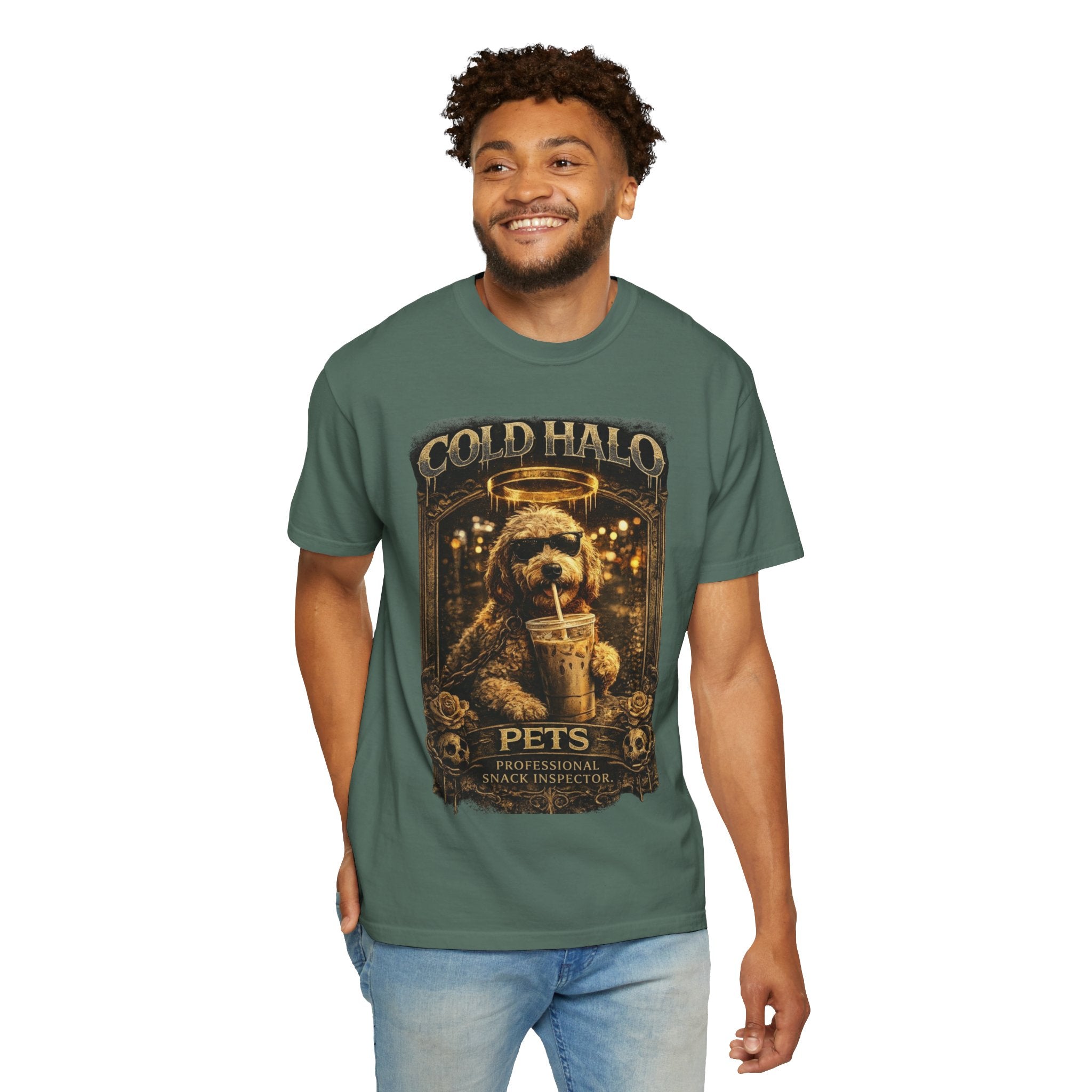 Cold Halo Pets T-Shirt — Vintage Dog Snack Inspector Graphic Tee