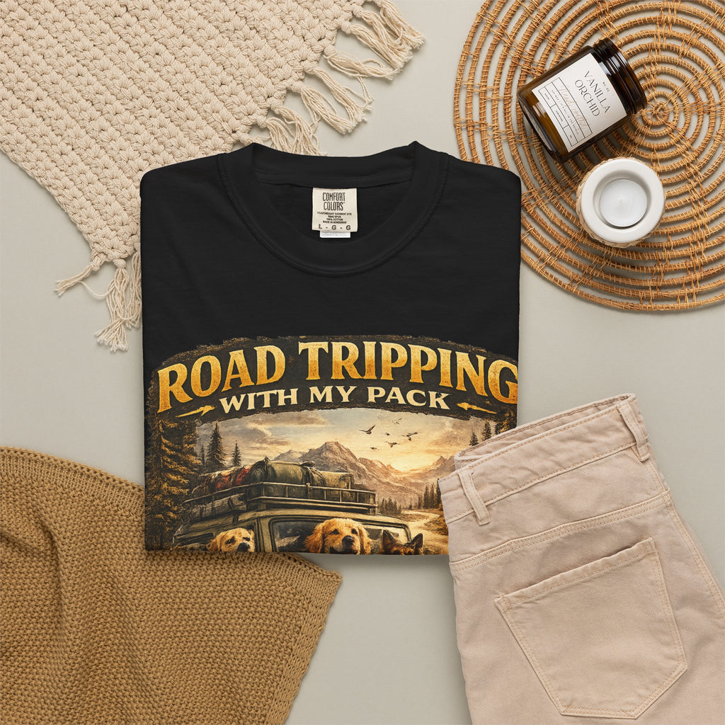 Road Tripping with My Pack T-Shirt| Funny Dog Road Trip -Shirt| Adventure Dog Lover Tee| Camping & Travel Gift Hor Pet Owners