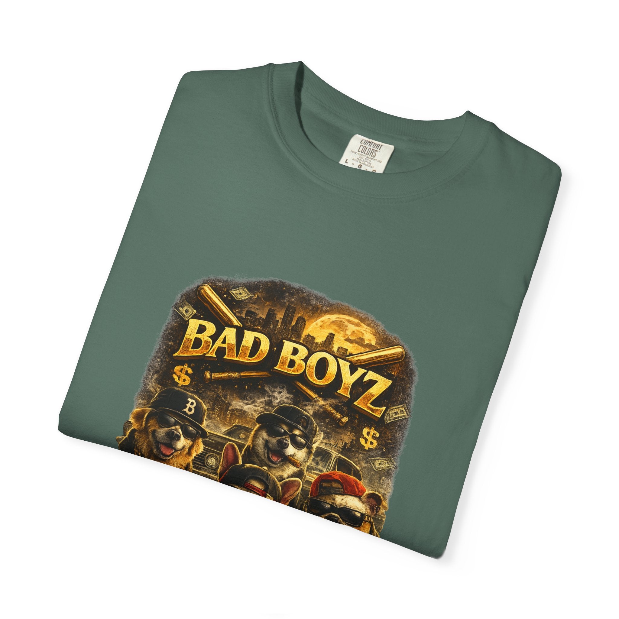 Bad Boyz Funny  Dog  Graphic T-Shirt — Retro Hip-Hop dog design |Hip Hop puppy streetwear| Uban Dog lover gift.