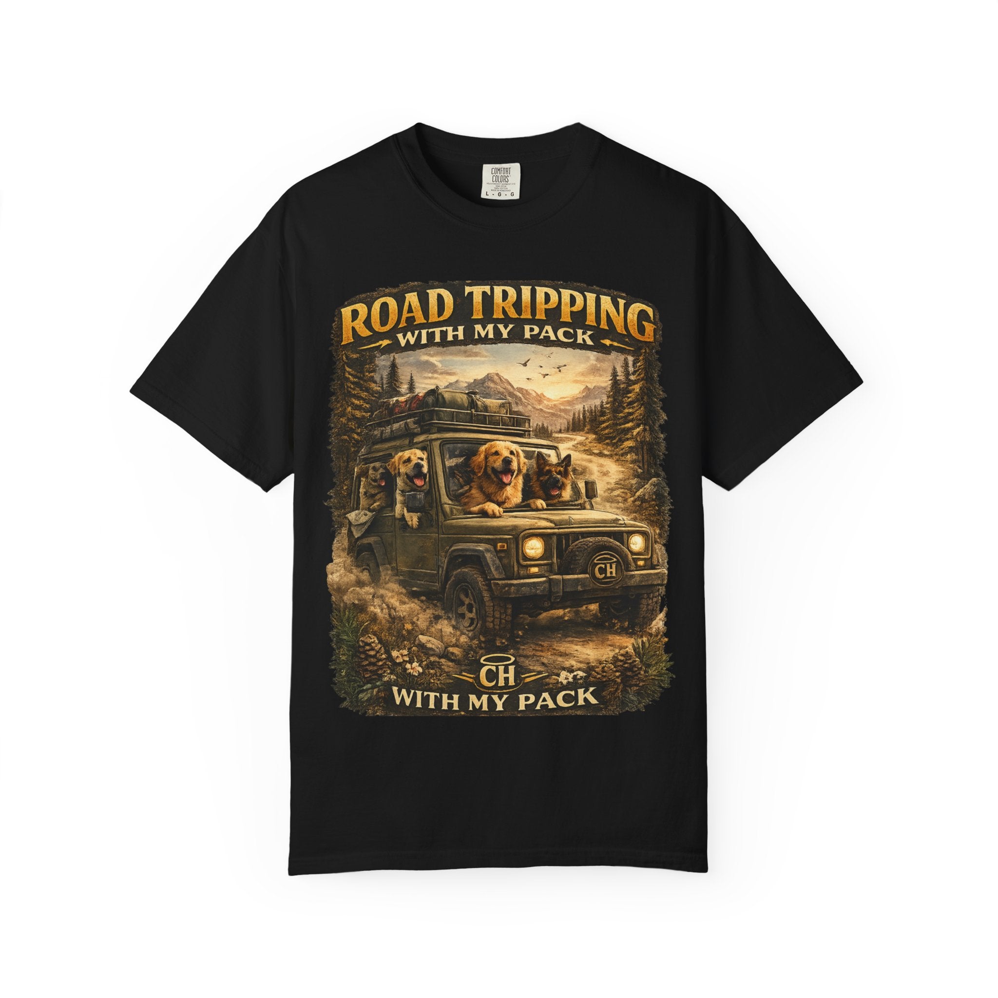 Road Tripping with My Pack T-Shirt| Funny Dog Road Trip -Shirt| Adventure Dog Lover Tee| Camping & Travel Gift Hor Pet Owners