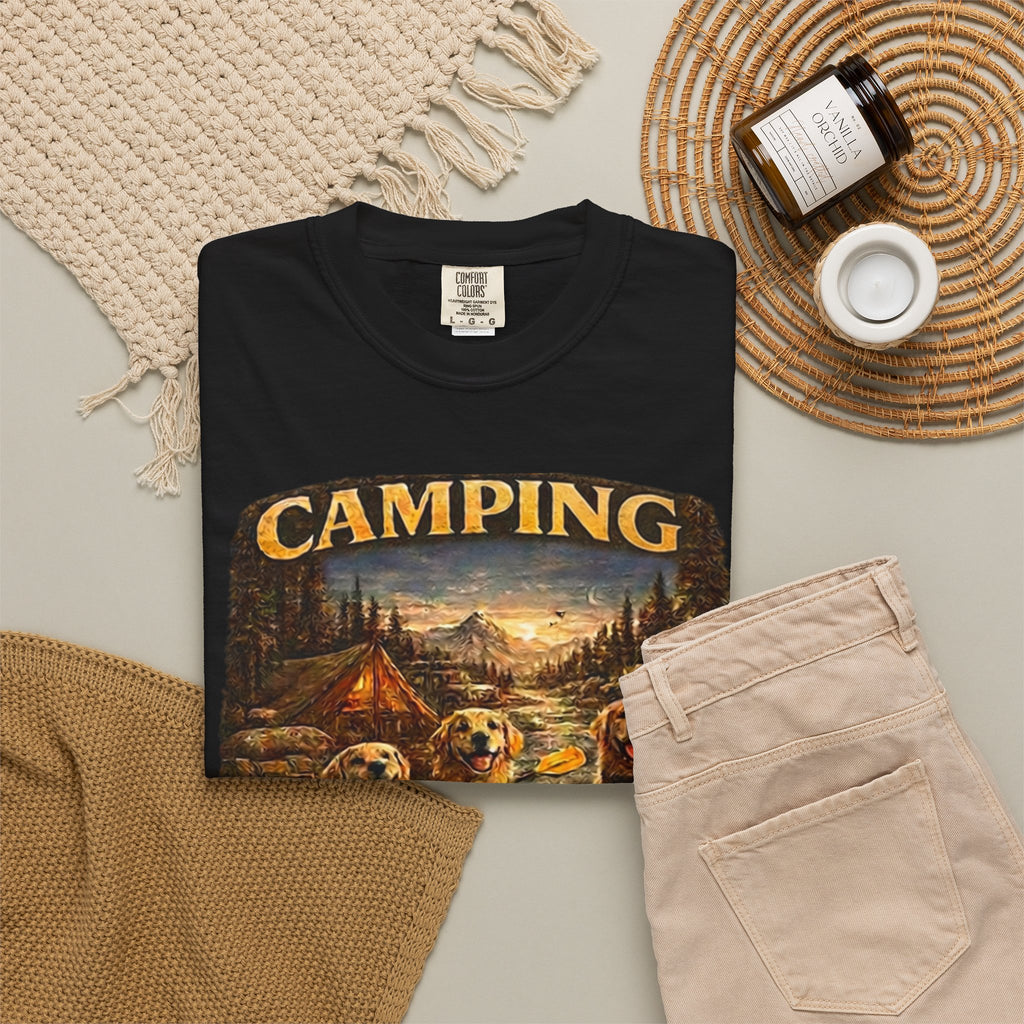 Camping With My Pack T-Shirt| Golden Retriever Camping Dog shirt | Campfires paw prints & Good memories Tee| Dog Lover outdoor