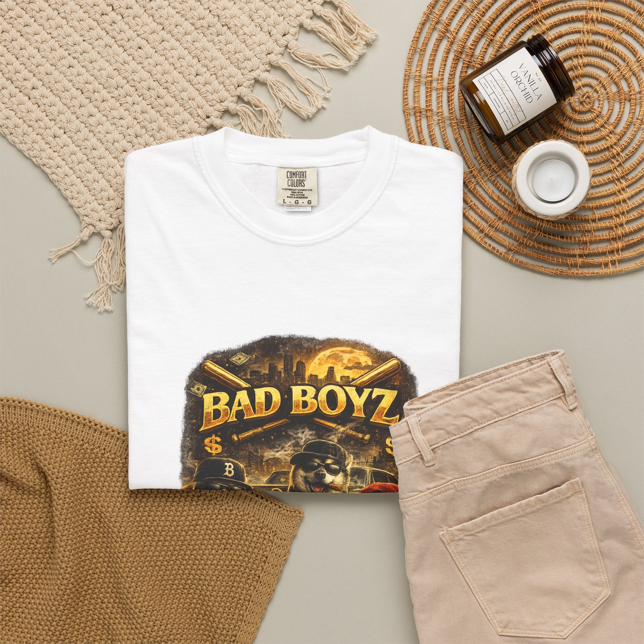 Bad Boyz Funny  Dog  Graphic T-Shirt — Retro Hip-Hop dog design |Hip Hop puppy streetwear| Uban Dog lover gift.