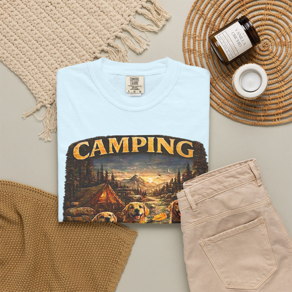 Camping With My Pack T-Shirt| Golden Retriever Camping Dog shirt | Campfires paw prints & Good memories Tee| Dog Lover outdoor