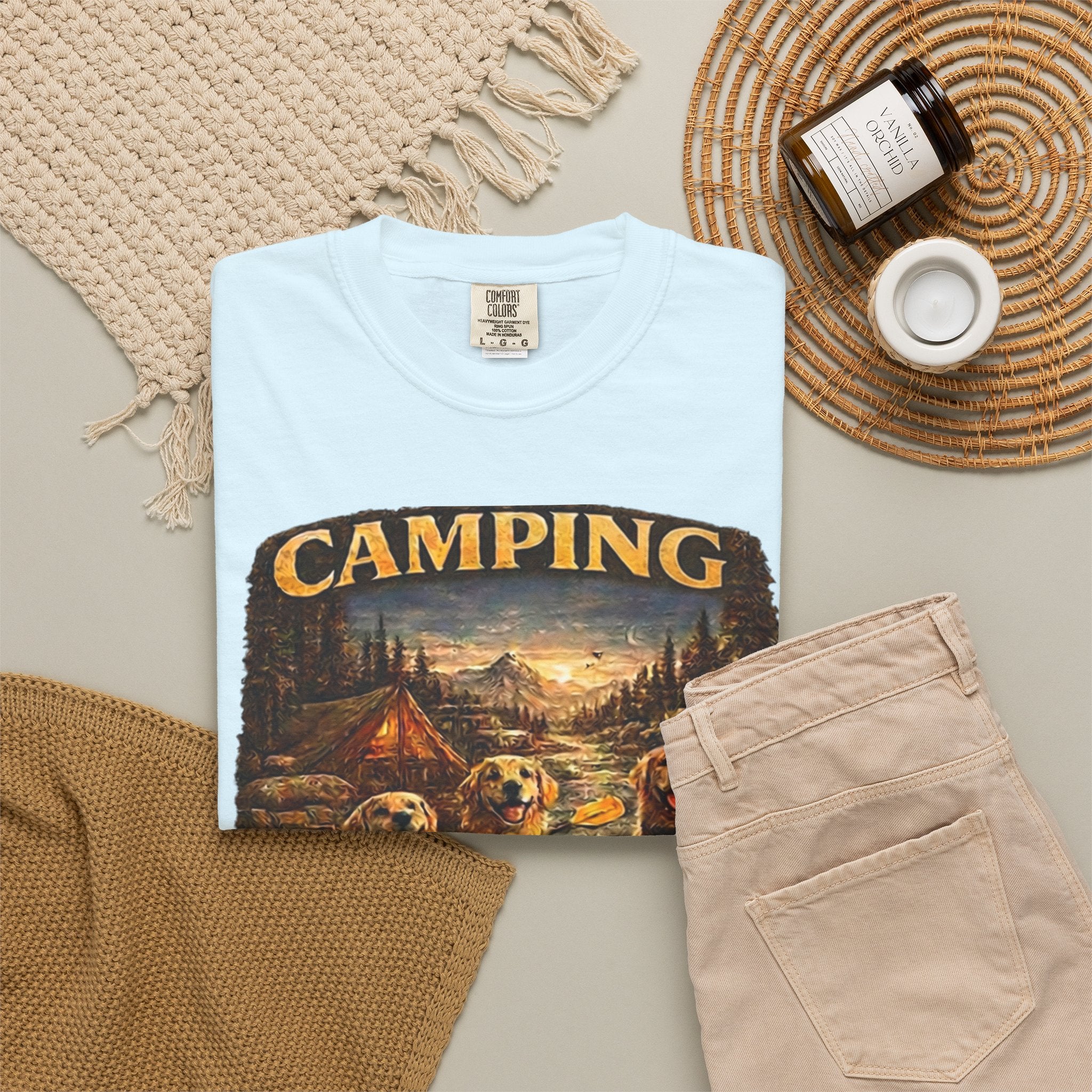 Camping With My Pack T-Shirt| Golden Retriever Camping Dog shirt | Campfires paw prints & Good memories Tee| Dog Lover outdoor