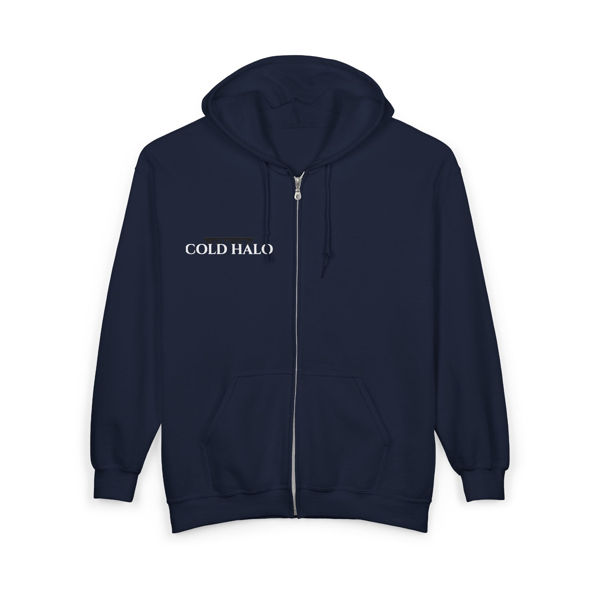 Cold Halo Zip Hoodie — Minimal Gothic Streetwear Full-Zip Sweatshirt