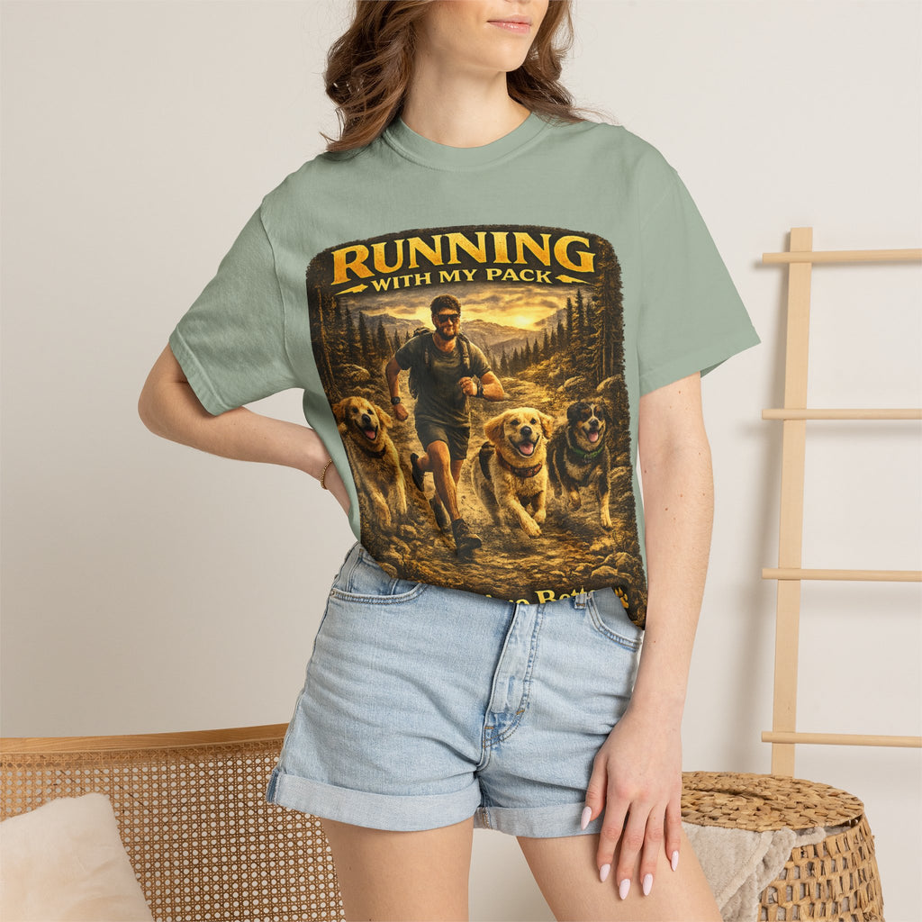 COLD HALO | Running with My Pack Dog Lover T-Shirt| Golden Retriever Trail running Tee| outdoor adventure | funny pet gift