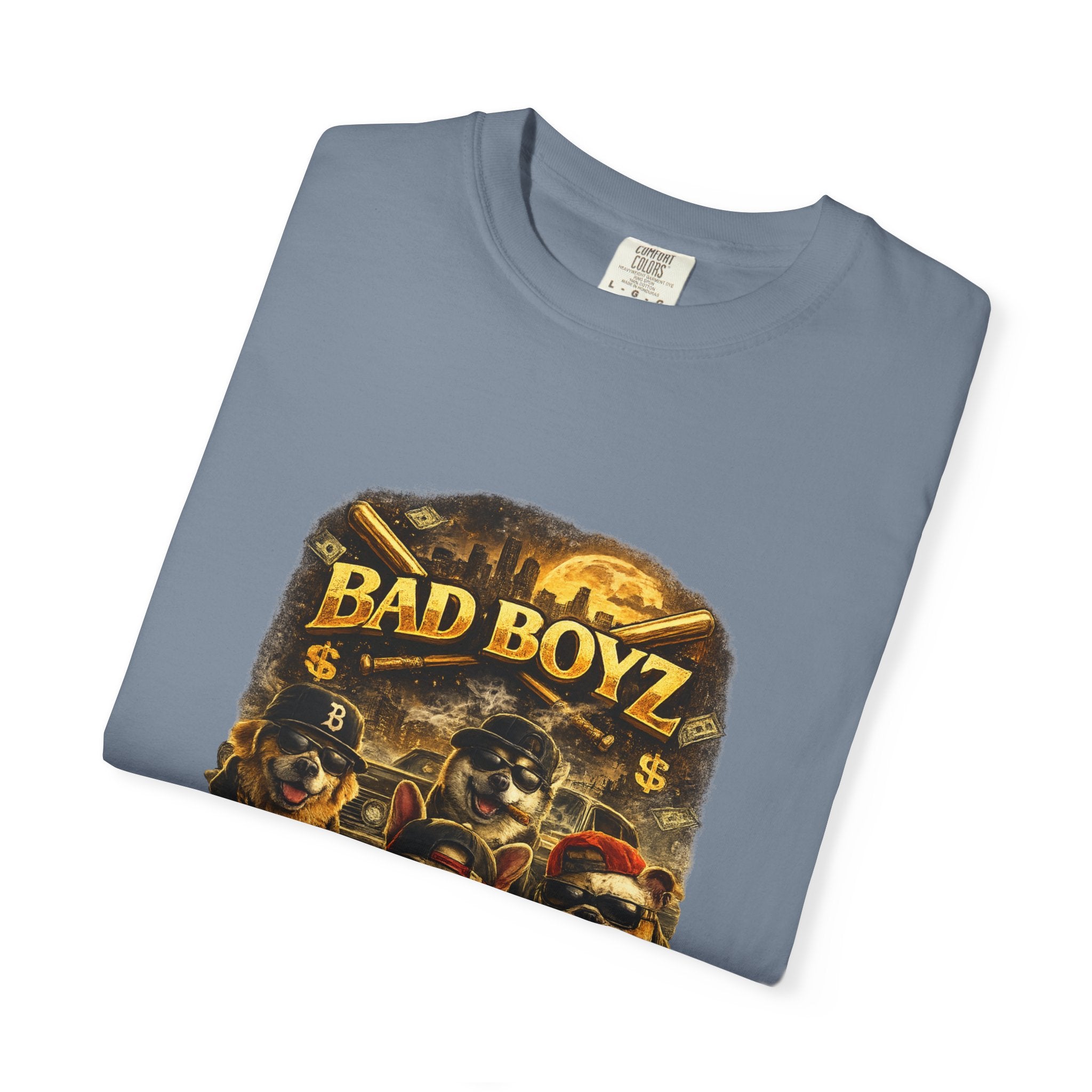 Bad Boyz Funny  Dog  Graphic T-Shirt — Retro Hip-Hop dog design |Hip Hop puppy streetwear| Uban Dog lover gift.