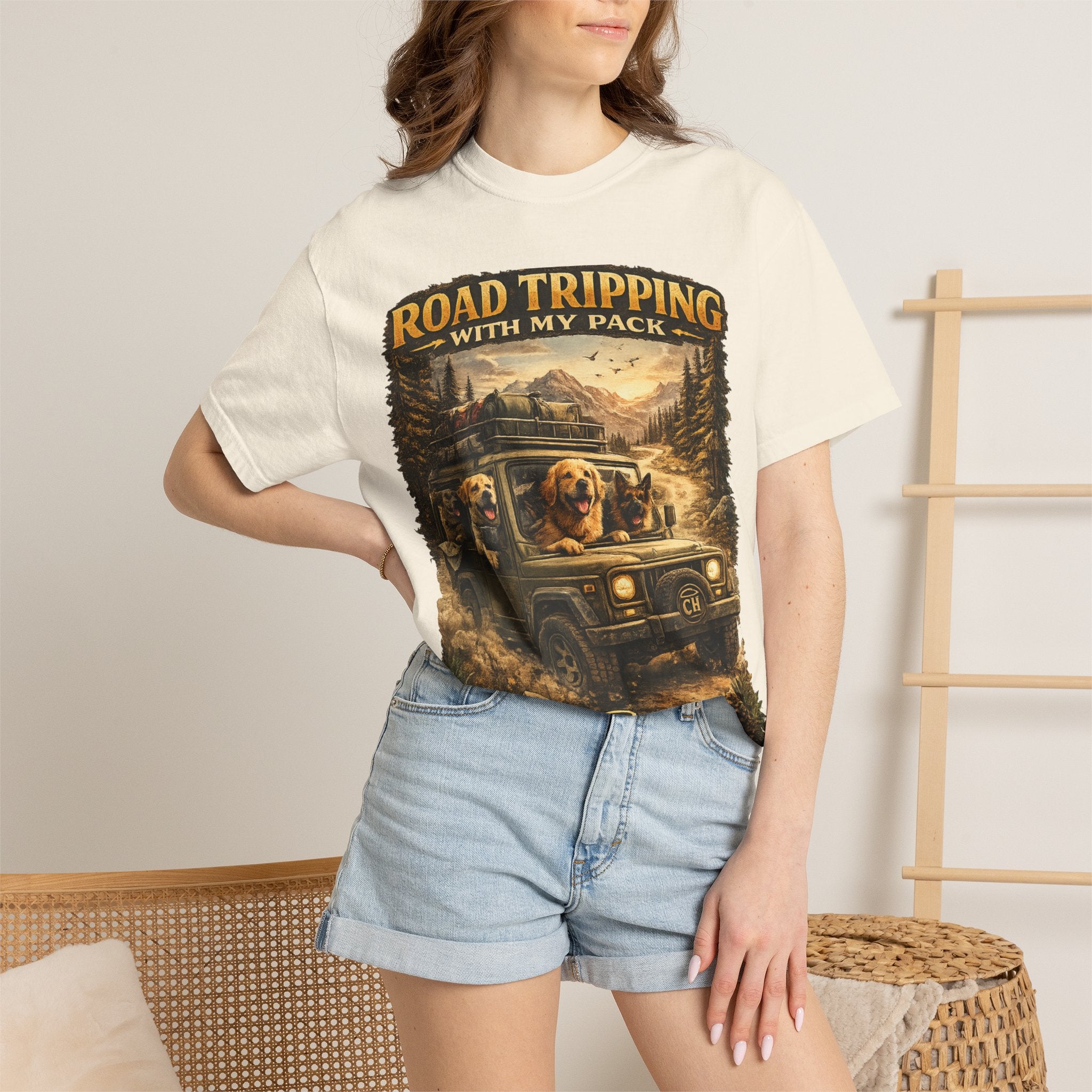 Road Tripping with My Pack T-Shirt| Funny Dog Road Trip -Shirt| Adventure Dog Lover Tee| Camping & Travel Gift Hor Pet Owners